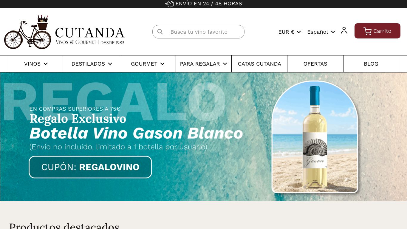 Captura limpia de la home de Vinos Cutanda