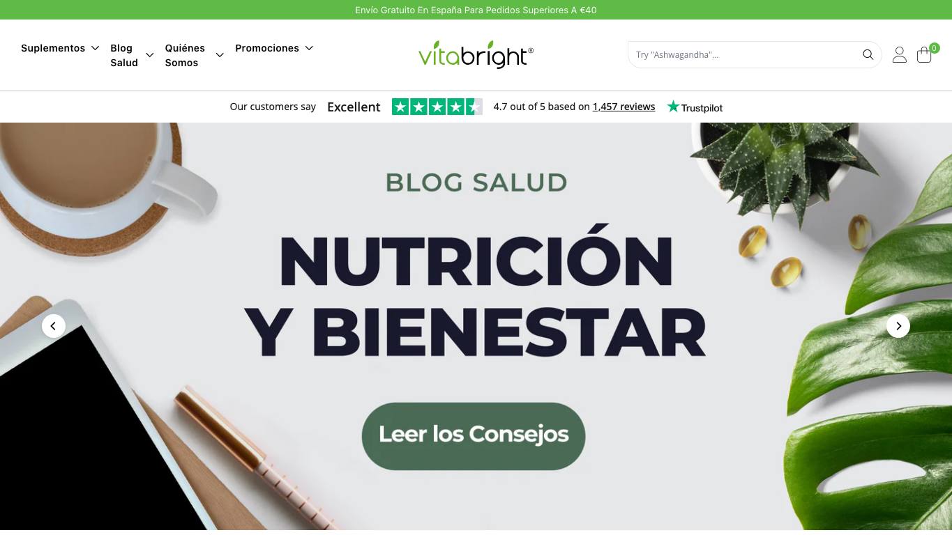 Captura limpia de la home oficial de Vitabright