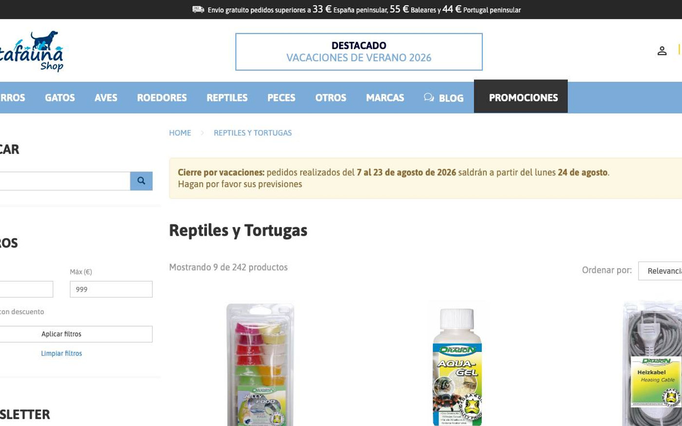 Captura de pantalla de la home de Vitafauna Shop