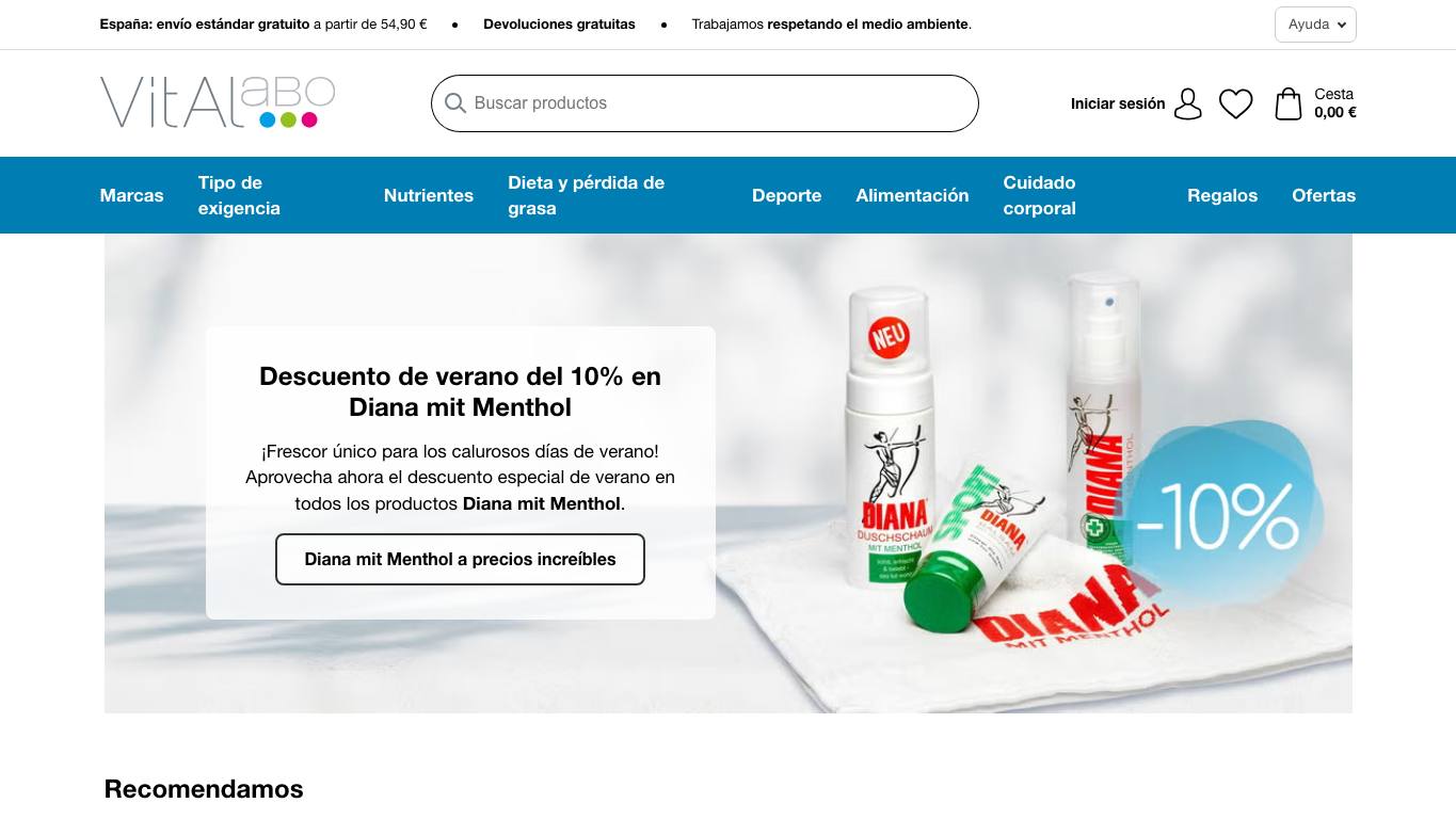Captura de pantalla de la home de Vitalabo