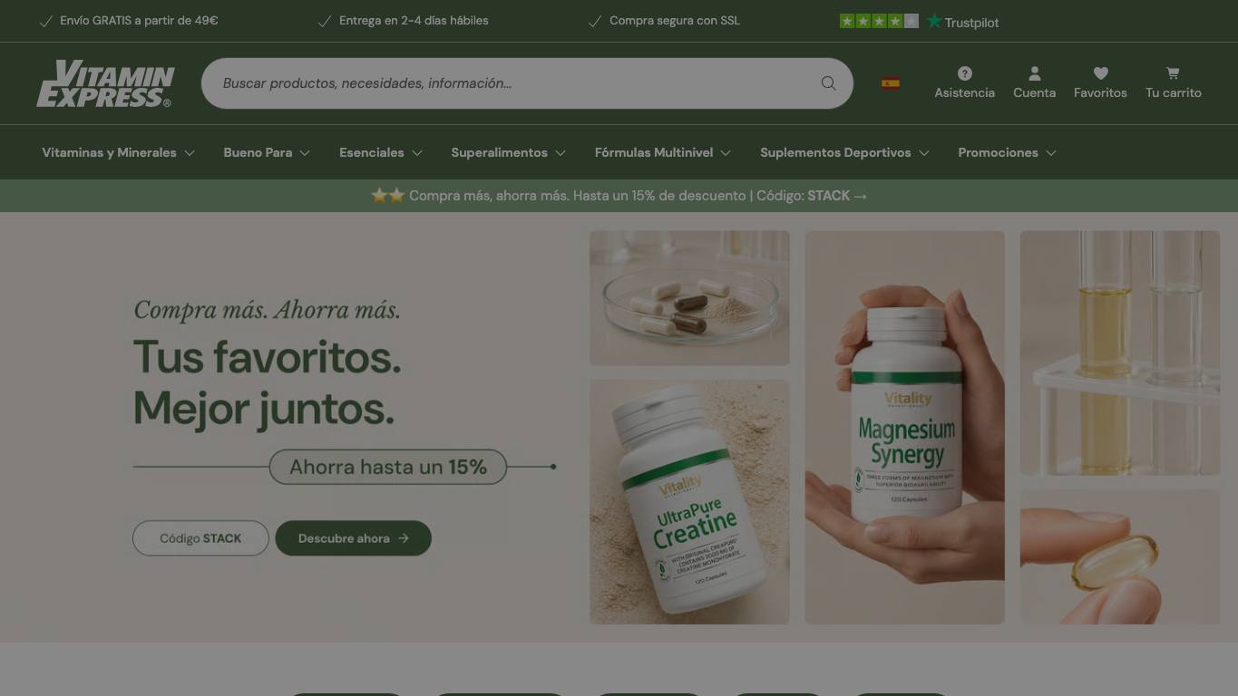 Captura de pantalla de la home de VitaminExpress