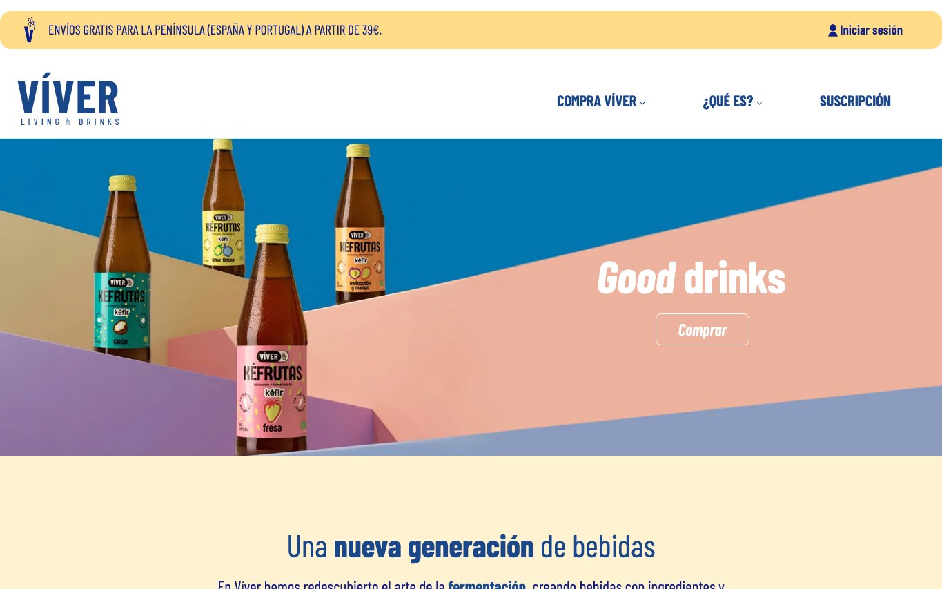 Captura de pantalla de la home de Víver