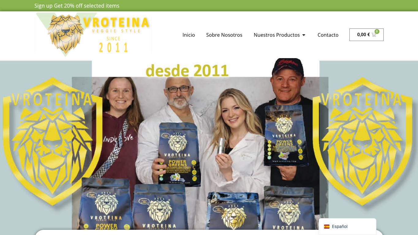 Captura de pantalla de la home de VROTEINA