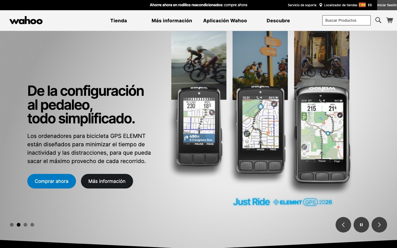 Captura de pantalla de la home de Wahoo Fitness