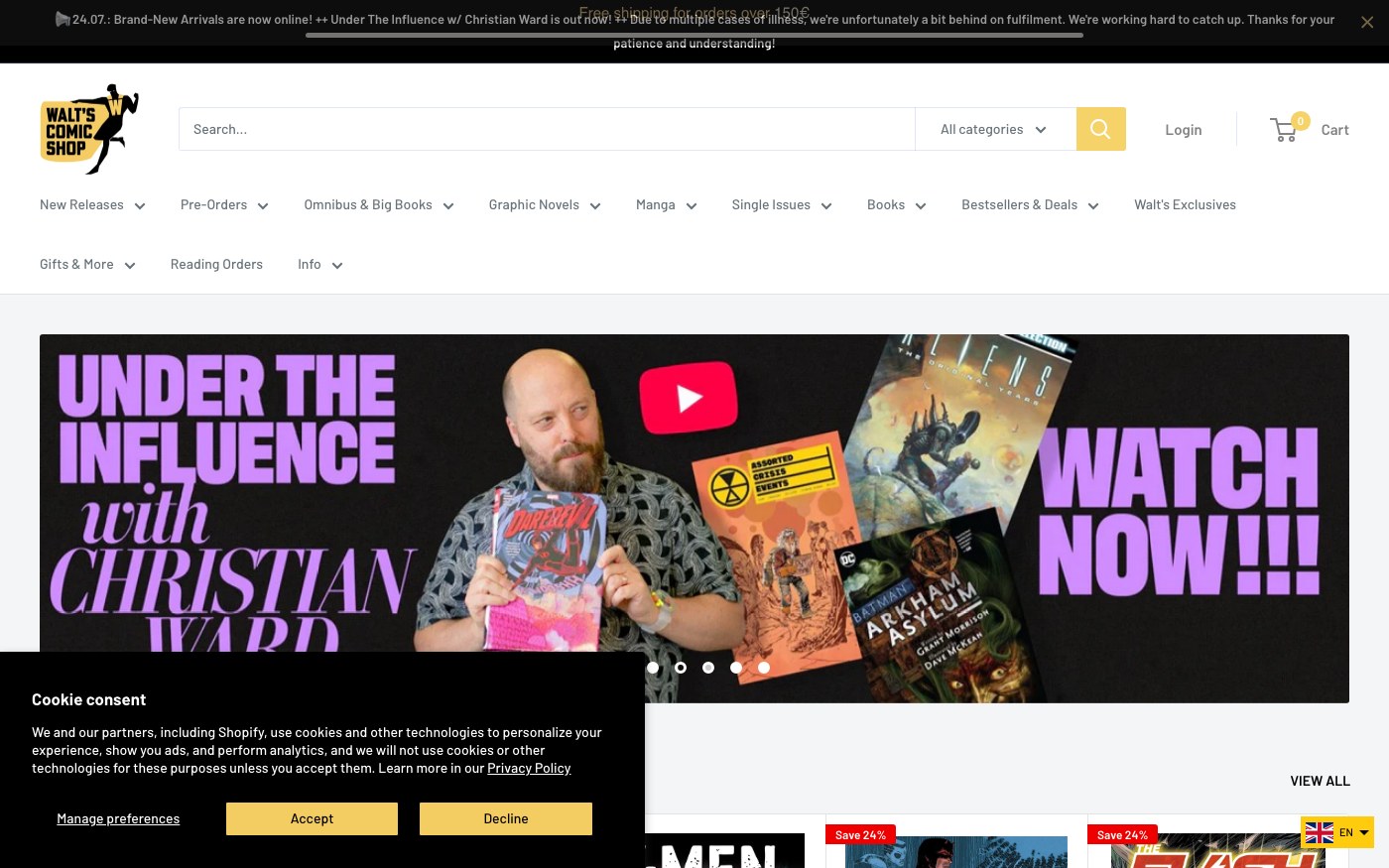Captura de pantalla de la home de Walt's Comic Shop