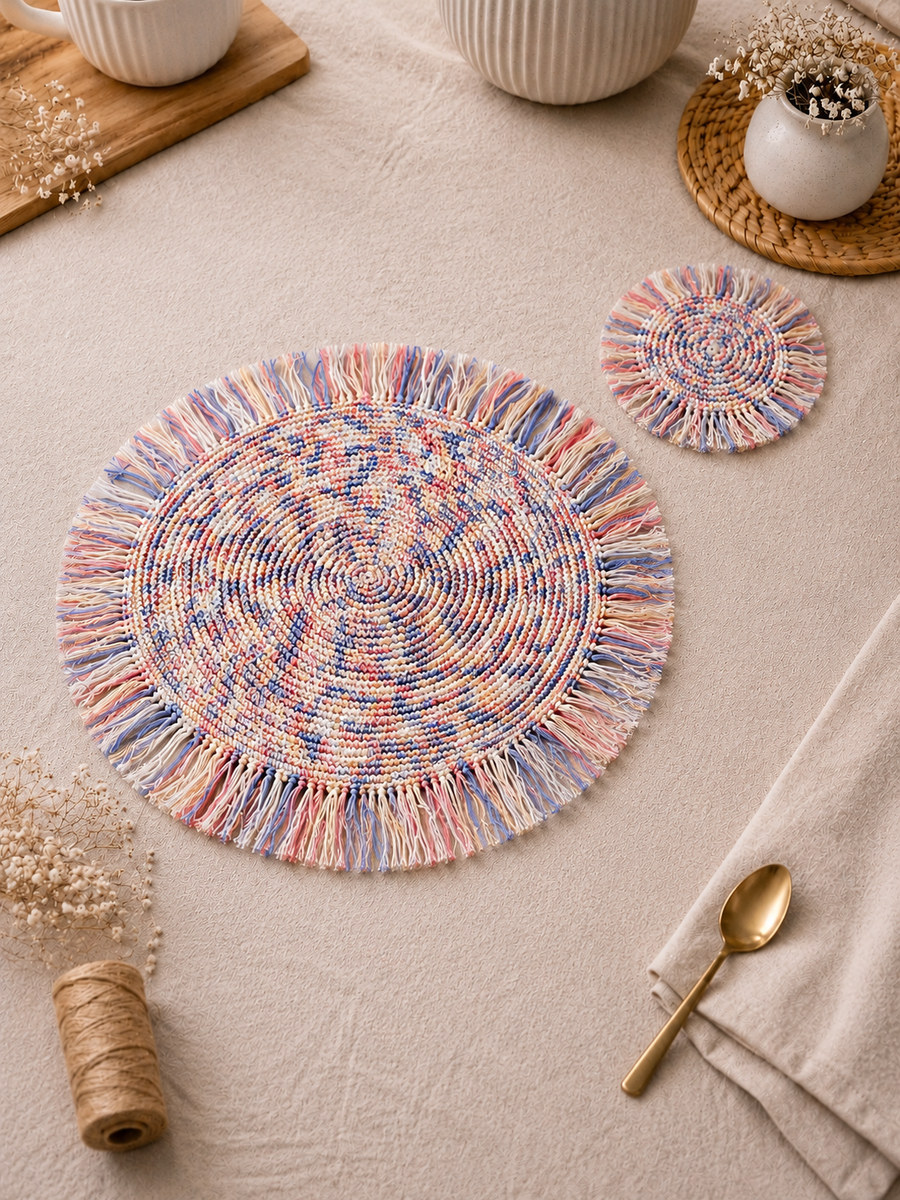 Thasos Kit set de mantelito y posavasos &ndash; We Are Knitters