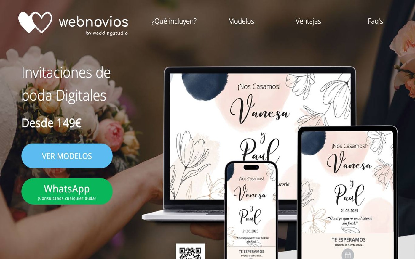 Captura de pantalla de la home de Webnovios