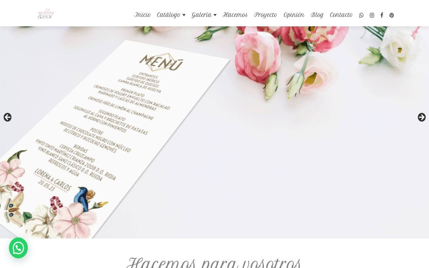 Captura de pantalla de la home de Wedding & Design
