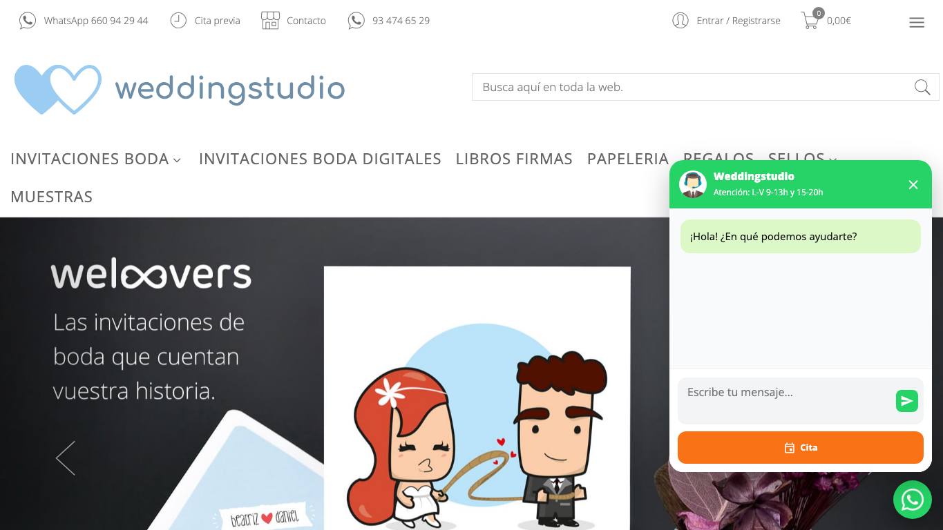 Captura de pantalla de la home de Weddingstudio
