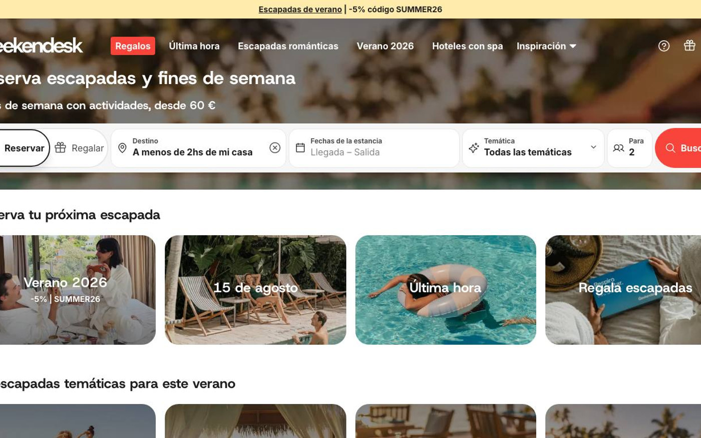 Captura limpia de la home oficial de Weekendesk