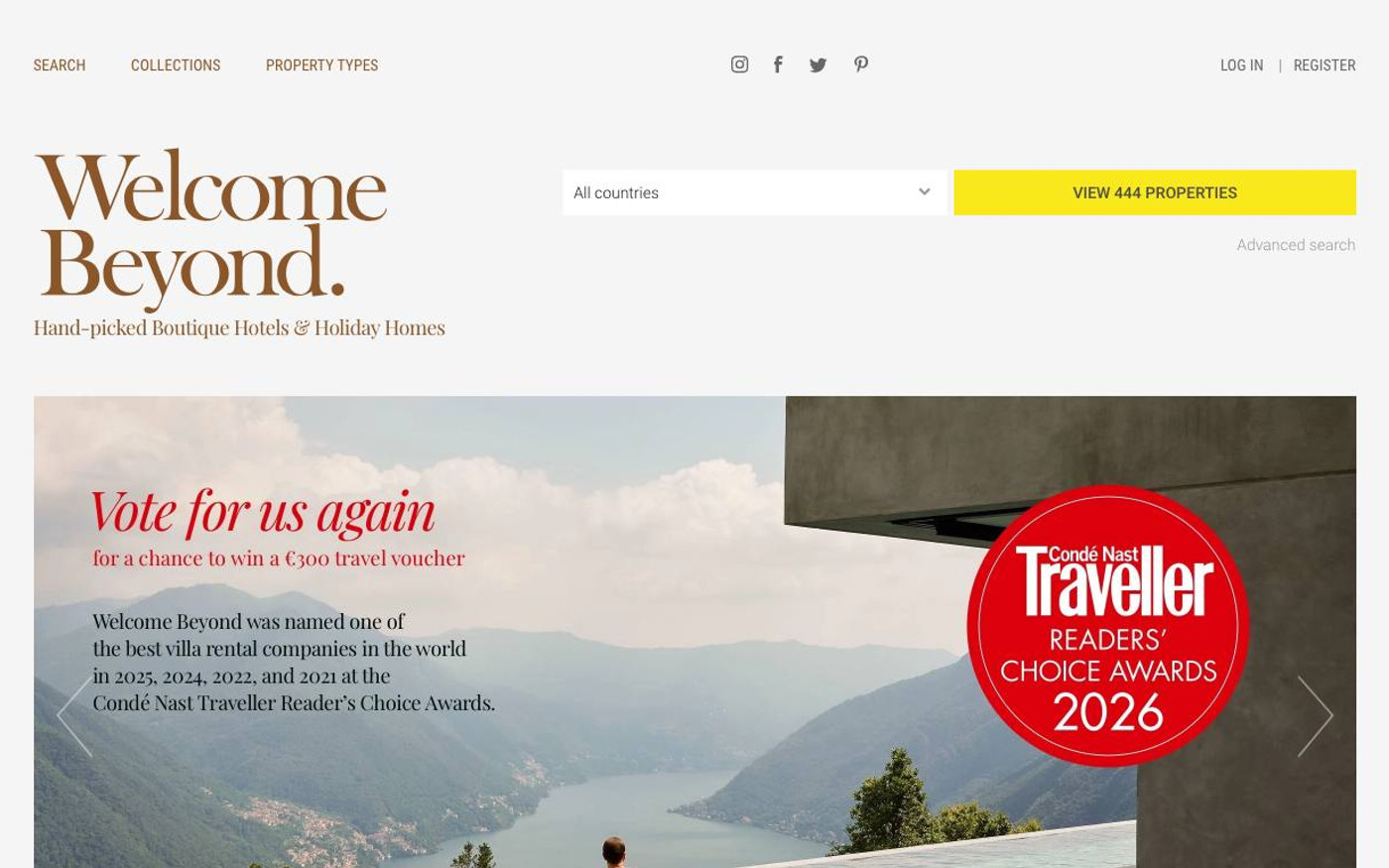 Captura limpia de la home oficial de Welcome Beyond