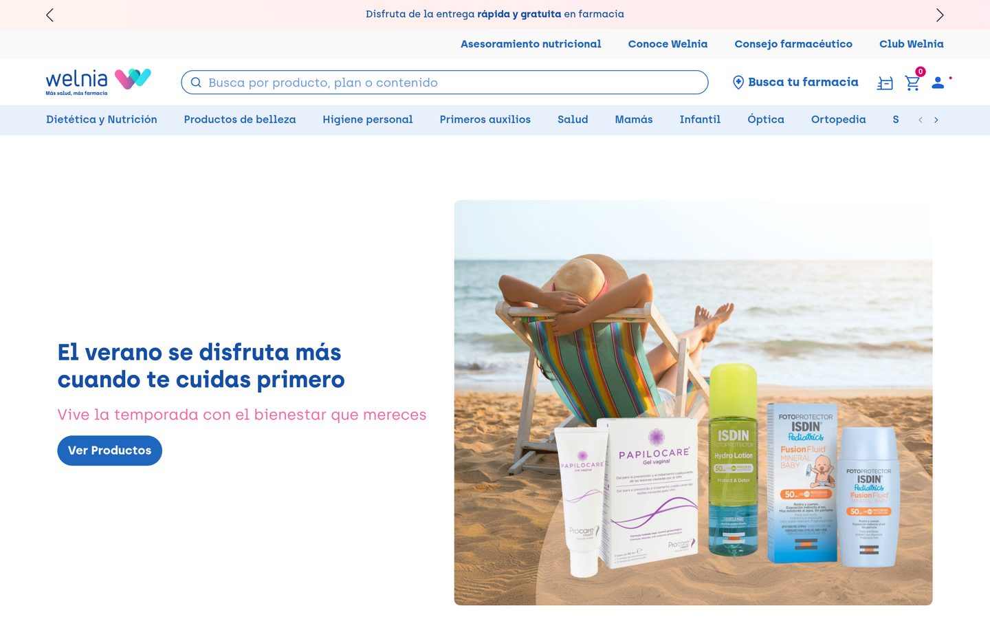 Captura limpia de la home de Welnia