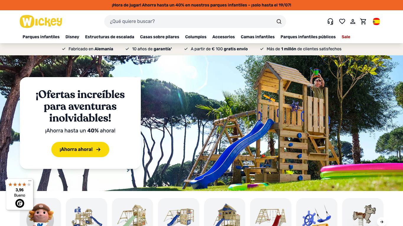 Captura de pantalla de la home de Wickey