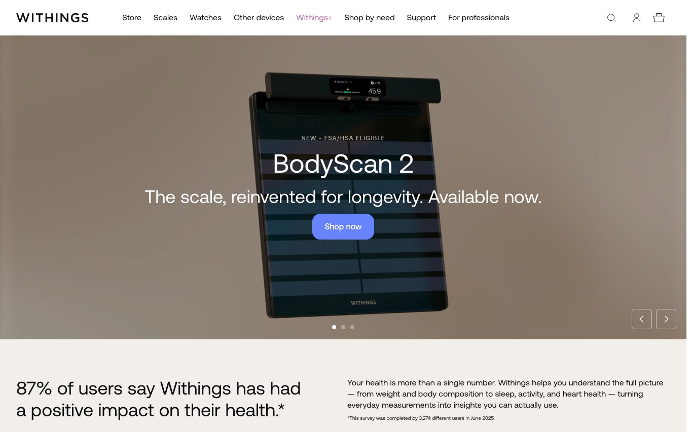 Captura de pantalla de la home de Withings