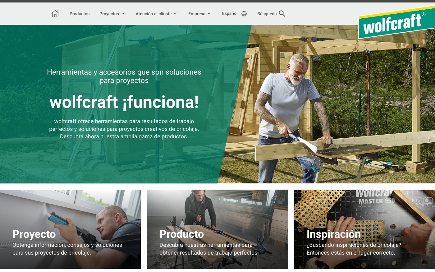Captura limpia de la home oficial de Wolfcraft