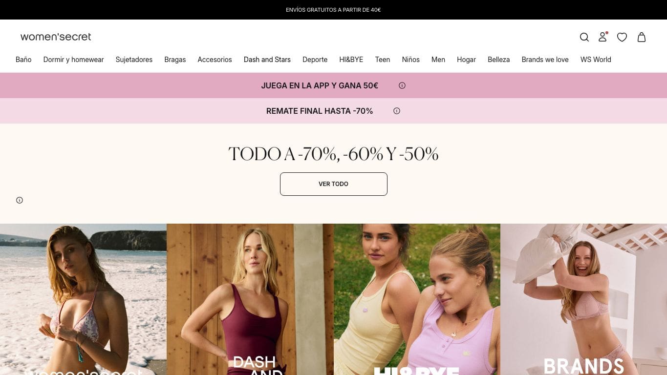 Captura real de la home de Women'secret