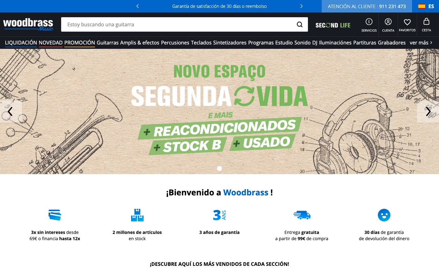 Captura de pantalla de la home de Woodbrass