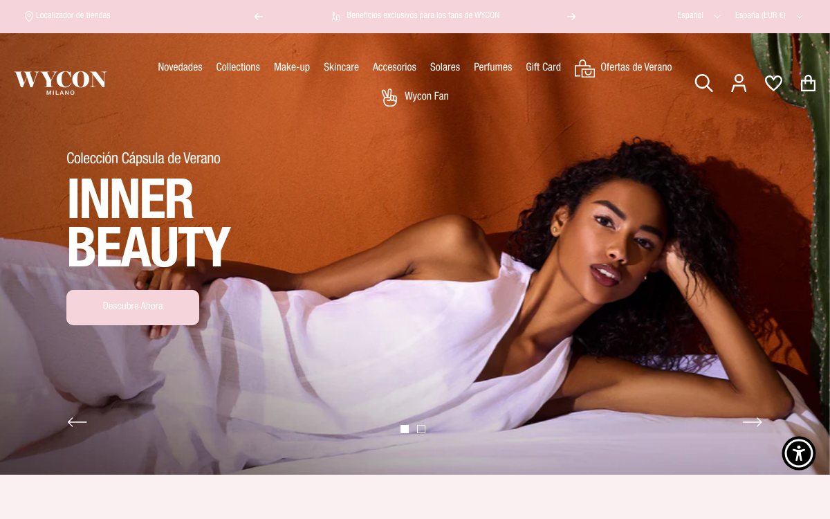 Captura real de la home de WYCON Cosmetics