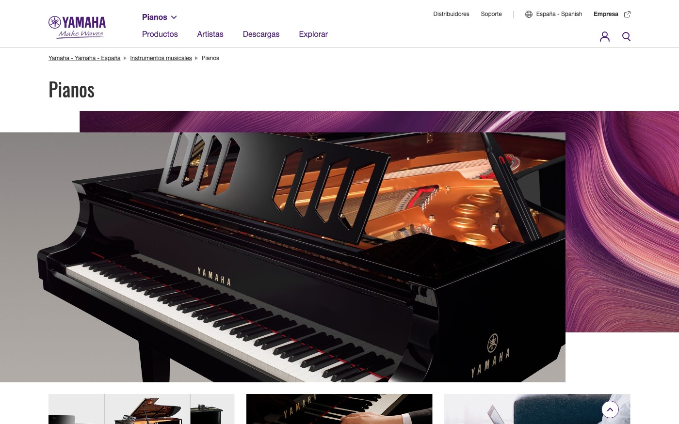 Captura limpia de la home oficial de Yamaha