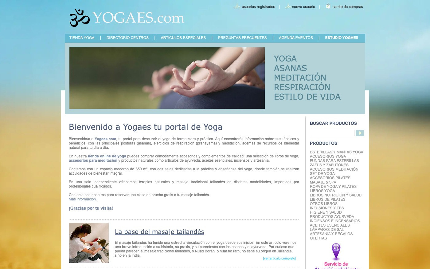 Captura de pantalla de la home de Yogaes
