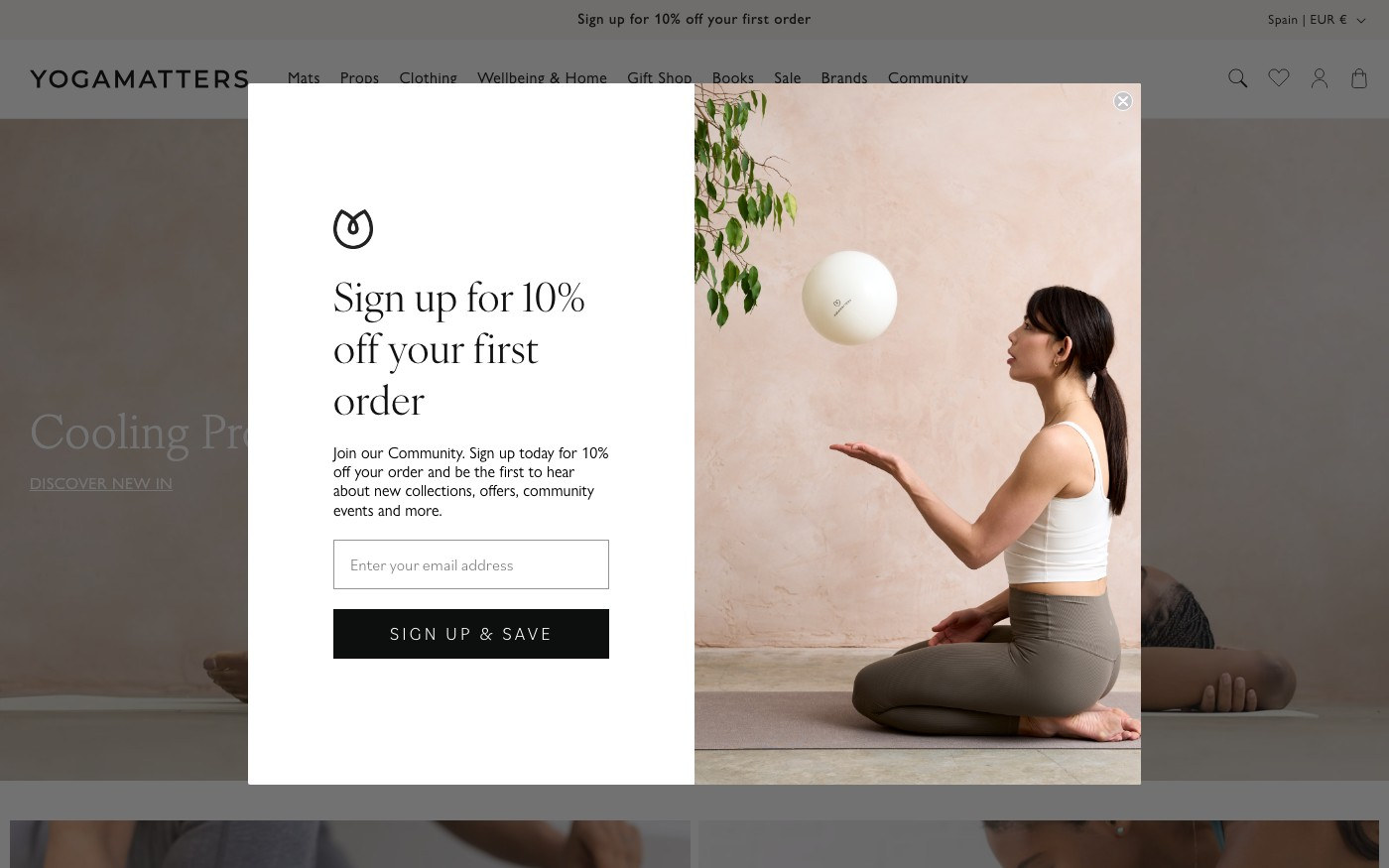 Captura de pantalla de la home de Yogamatters