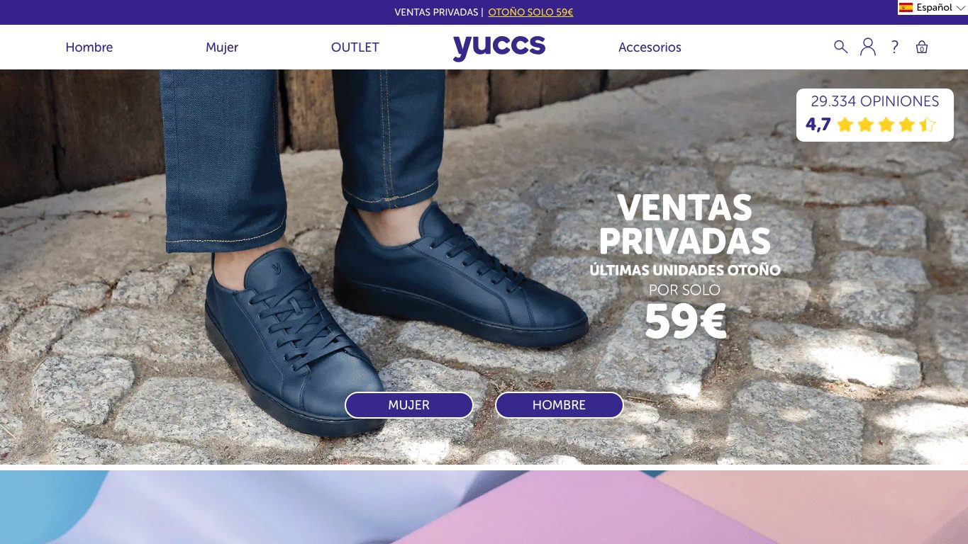 Captura real de la home de Yuccs