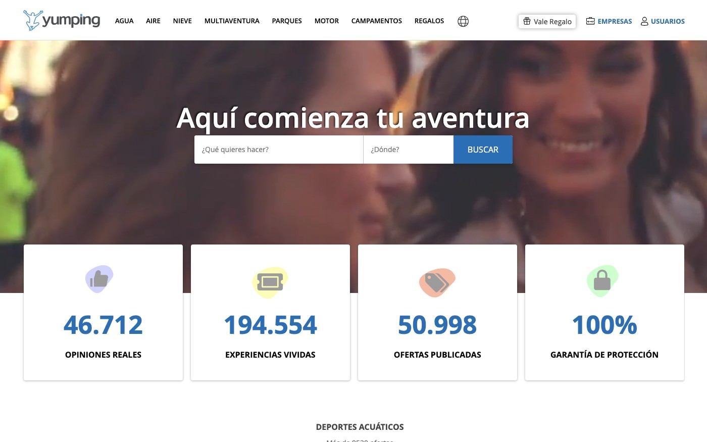 Captura limpia de la home oficial de Yumping