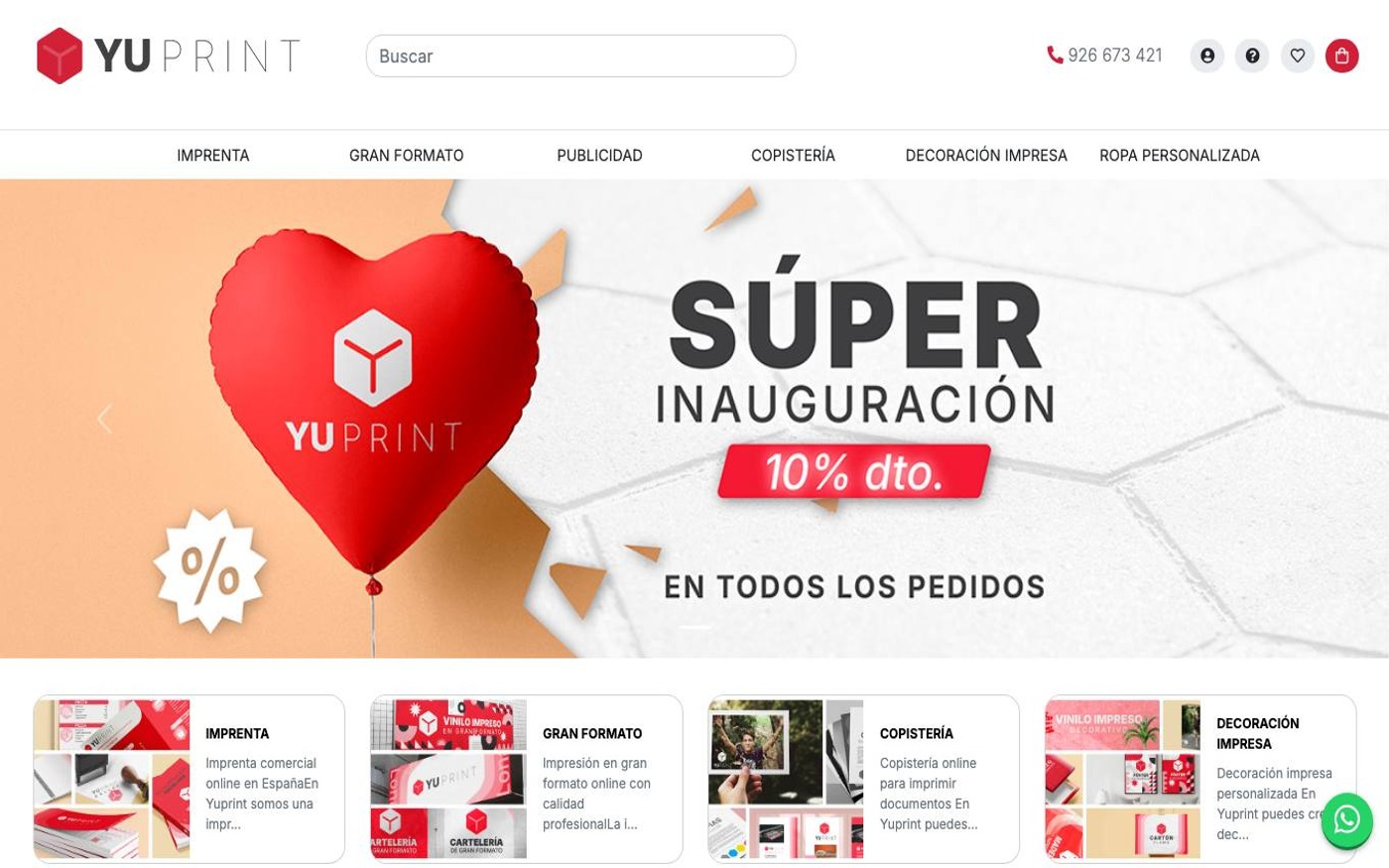 Captura de pantalla de la home de YuPrint