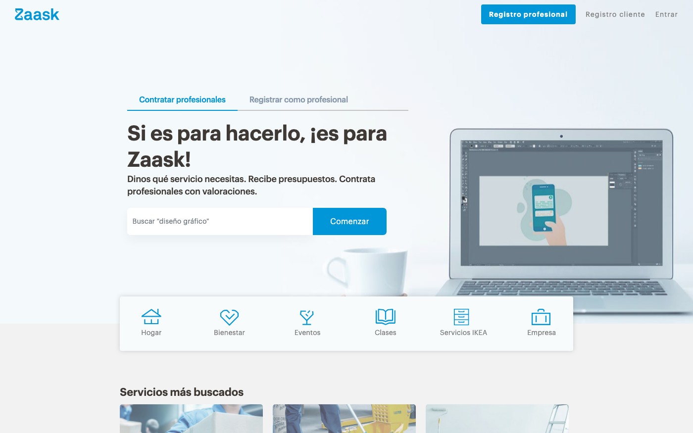Captura limpia de la home oficial de Zaask