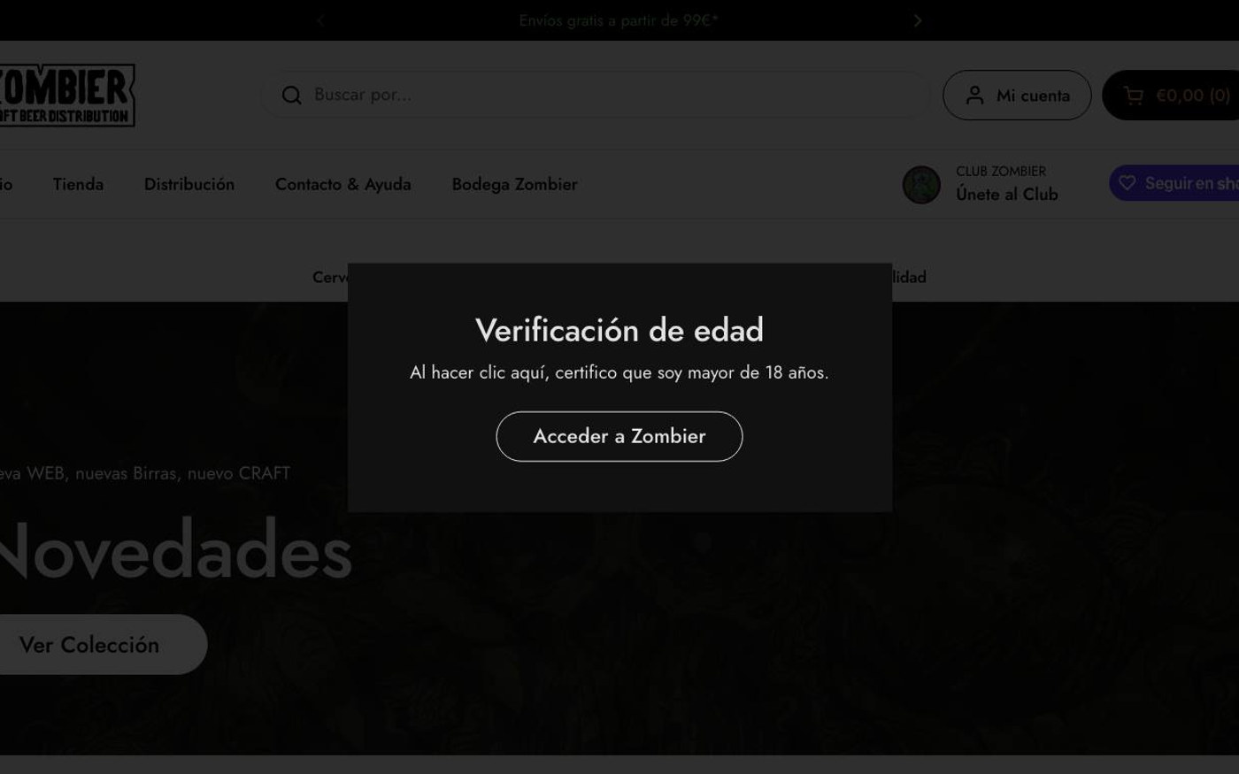 Captura limpia de la home oficial de Zombier