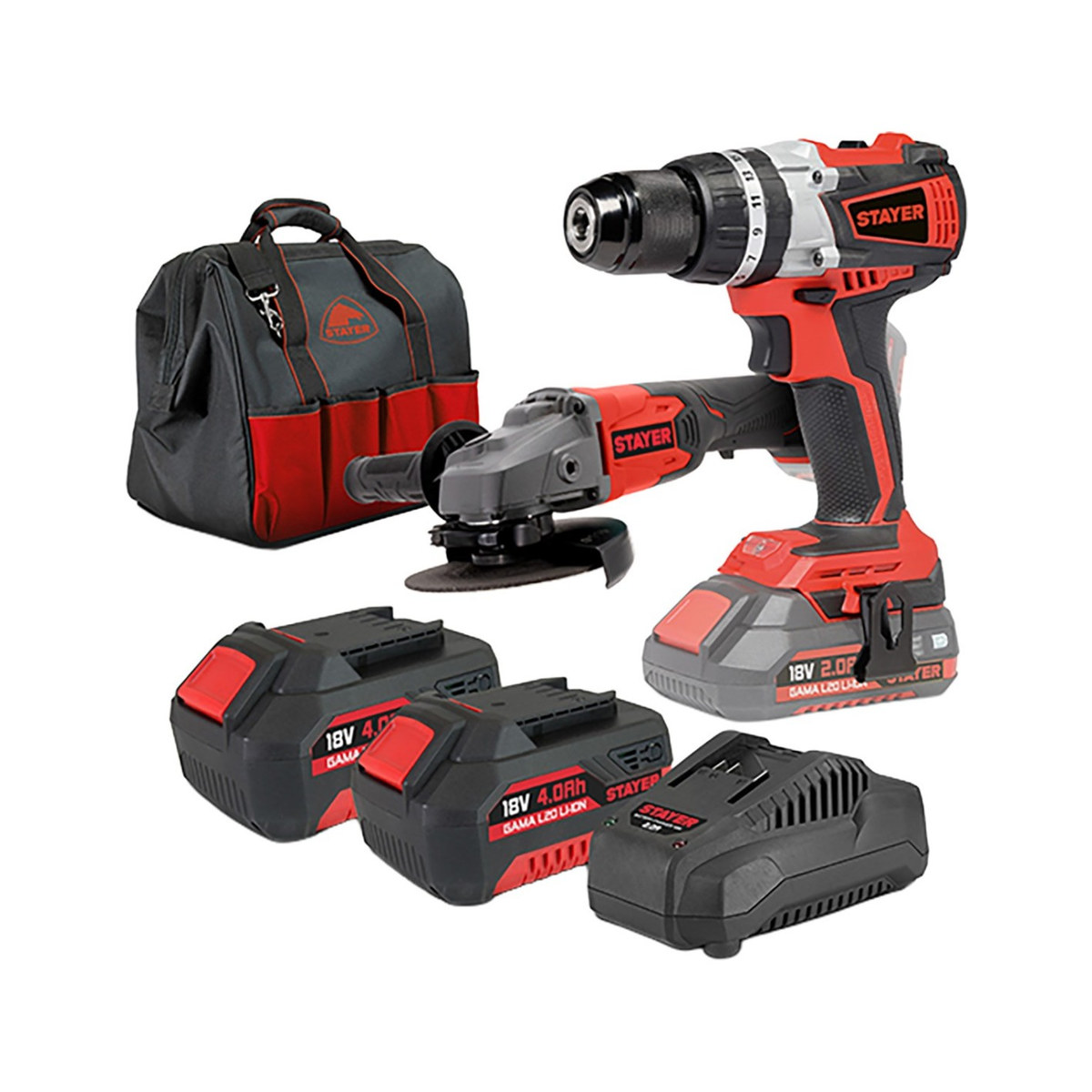 Kit taladro, martillo y amoladora Stayer