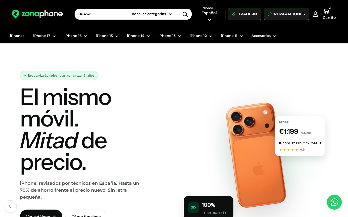 Captura limpia de la home oficial de ZonaPhone