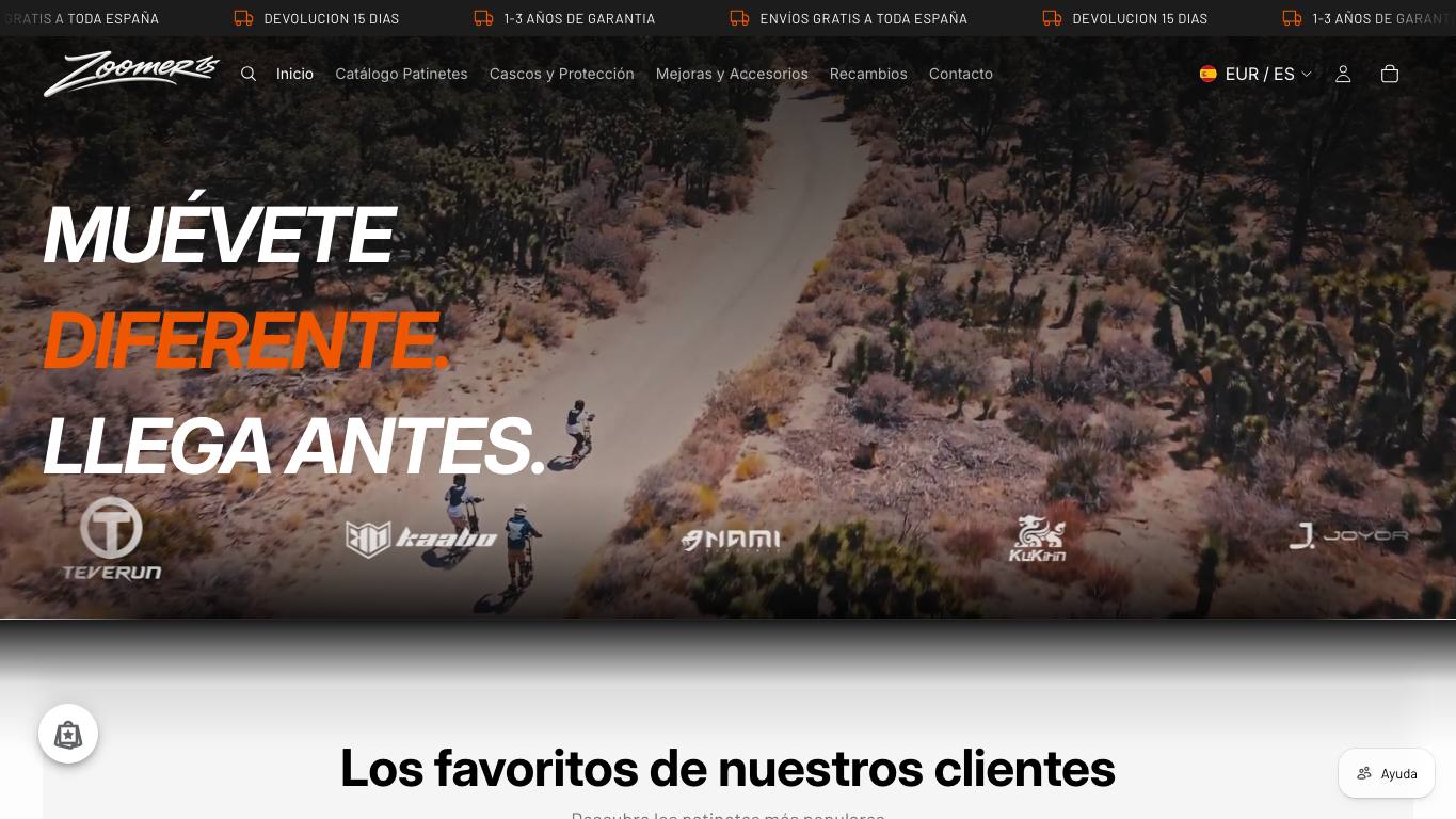 Captura limpia de la home oficial de ZoomerScooters